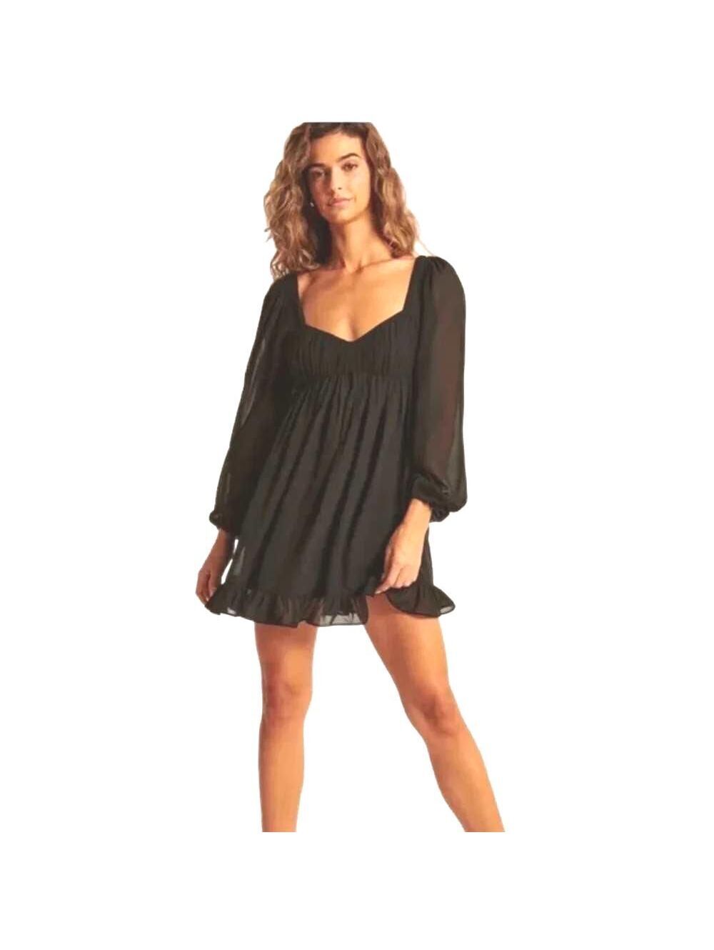 Abercrombie & Fitch Chiffon Babydoll Mini Dress Sheer Long Sleeve Coquette SP